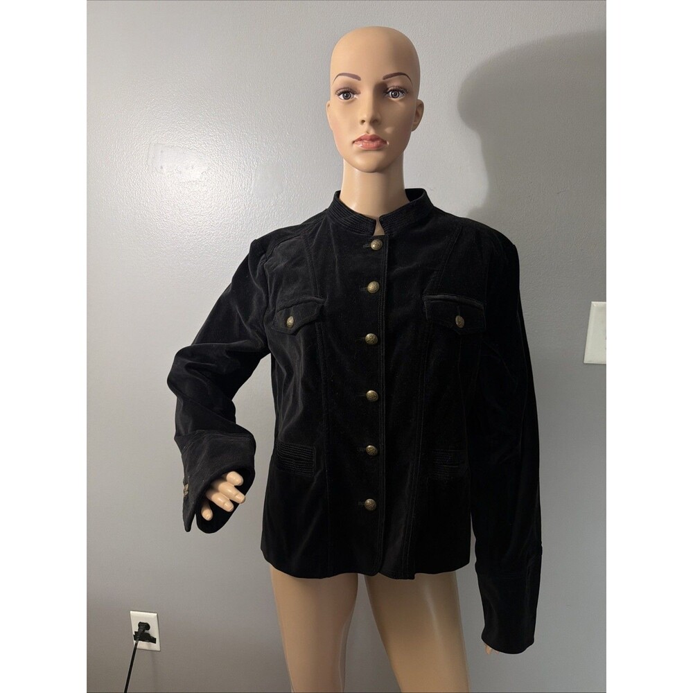 Michael Kors Womens Sz 16 Black Velvet Jacket Button Up Lightweight Coat Blazer
